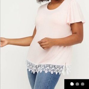 Lane Bryant Pink White Lace Hemline Blouse Size 22/24